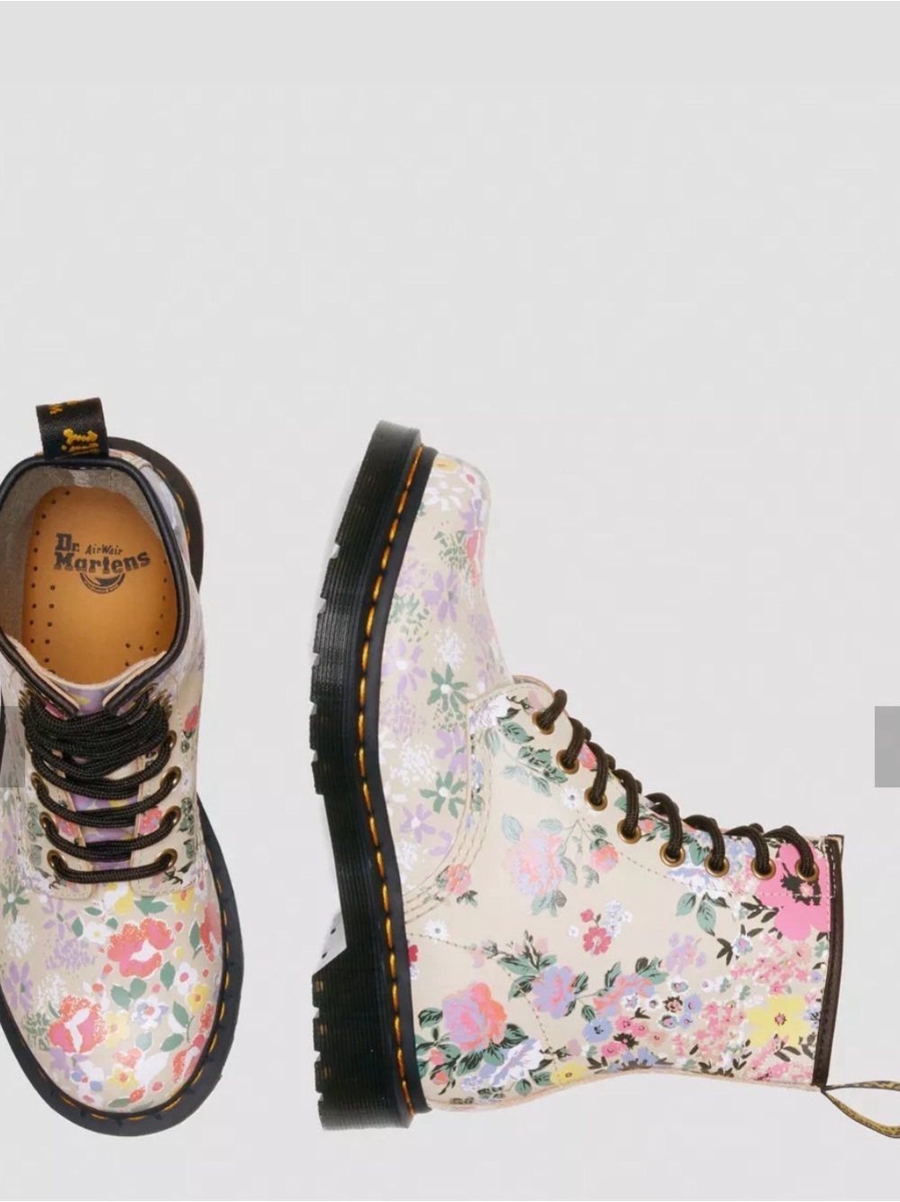 Dr. Martens Women's Floral Lace-Up Combat Boots in Cream with Pastel Florals